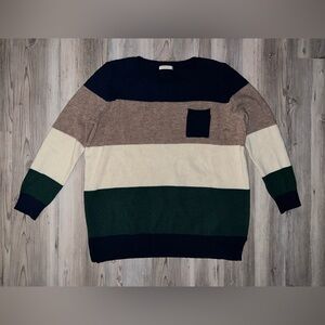 Woolovers Women’s Sweater Blue Brown Green Cream  100% Lambs Wool Size XL